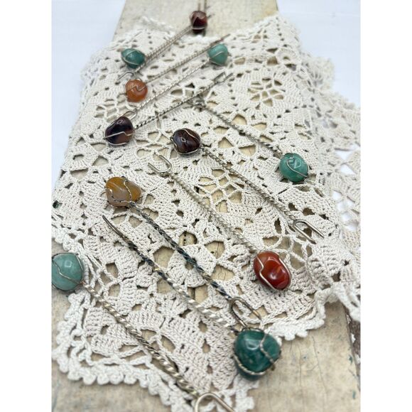 Brazilian Silver Twisted Semi-Precious Stone Appetizer Cocktail Forks 50s - Picture 2 of 6